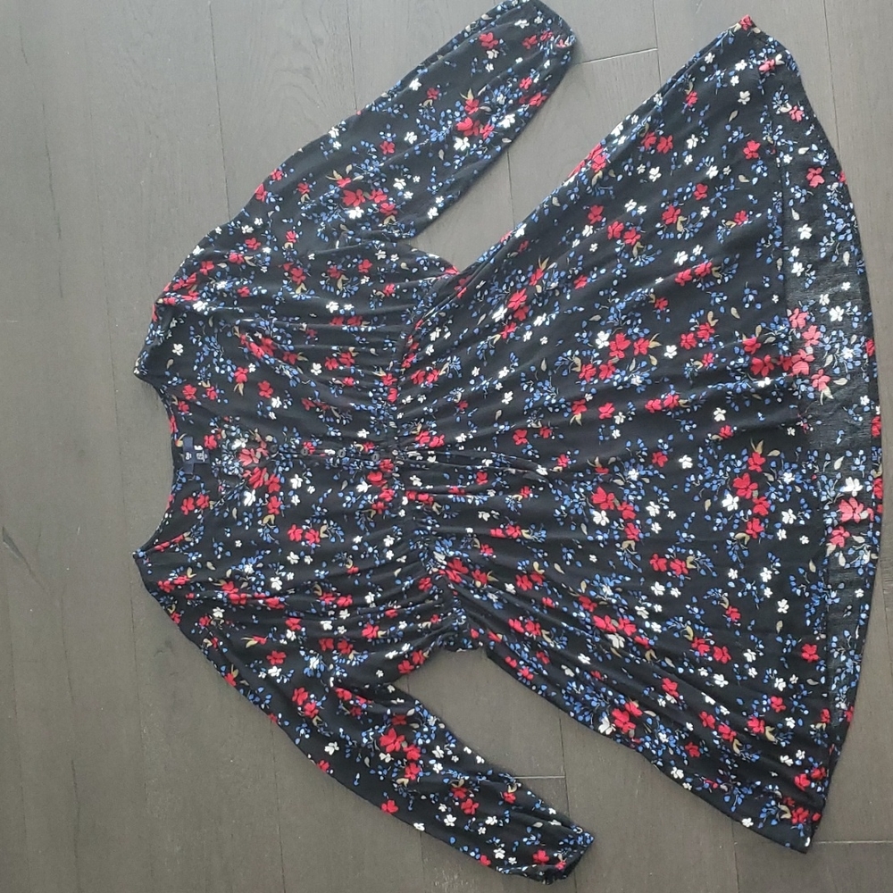 Long Sleeve Floral Gap Dress Black Red And Blue Women's Size XXL